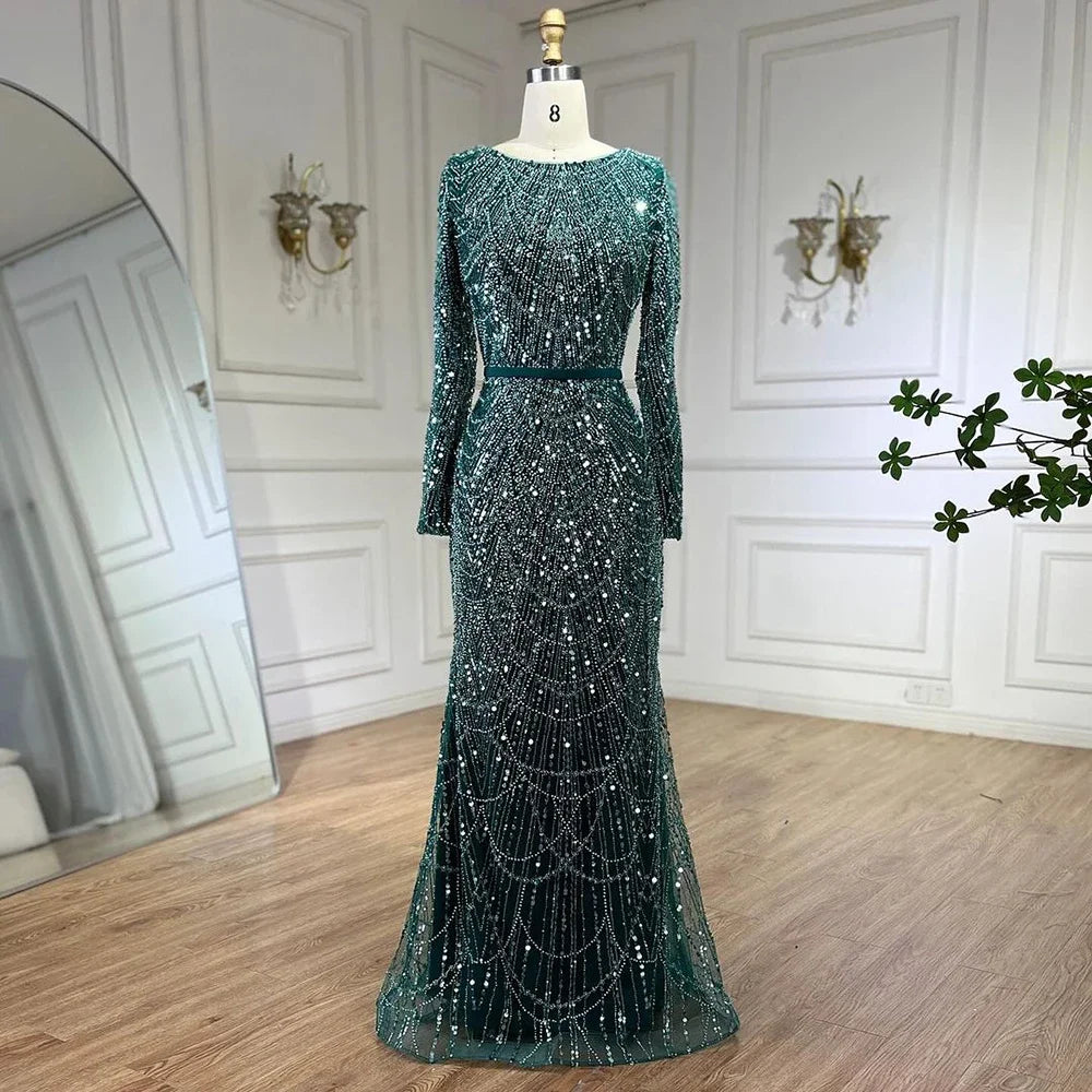 Numbersea Mermaid Long Cape Dubai Arabia Luxury Evening Dresses Gowns for Women Wedding Party  LA72032M