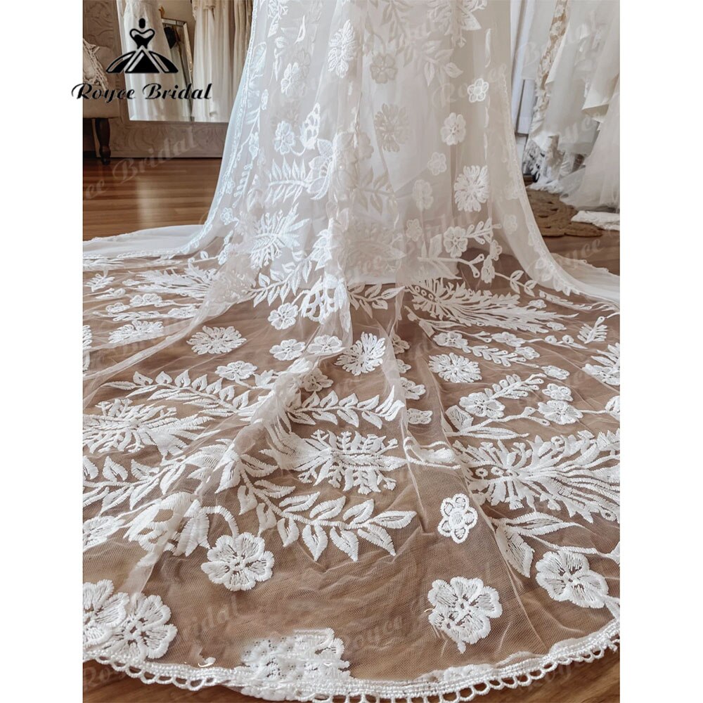 Sexy Boho V Neck Lace Short Sleeve Chiffon Bohemian Beach Women Wedding Dress 2025 Bridal Gowns vestido de novia playa Backless