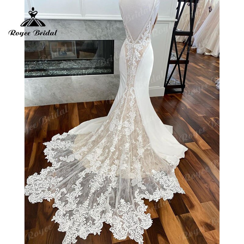 NumberSea Sexy Deep V Neck Lace Mermaid/Trumpet Wedding Dress Court Train Appliques 2025 Spaghetti Straps Vestidos De Novia Open Back