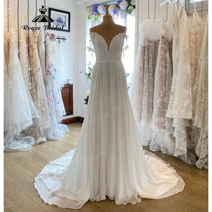 Sexy Lace Beach Chiffon V Neck Off Shoulder Wedding Dress for Women 2024 Robe Boho Boheme Wedding Gown robe de soirée de mariage