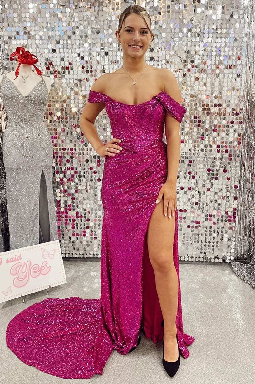 Prom Dresses  Sexy Leg Slit Long Off-the-Shoulder Sweetheart Mermaid