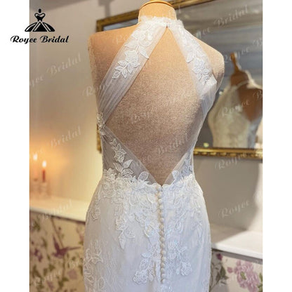 NumberSea Sexy Meerjungfrau Halfter Brautkleid Open Back Spitze Applizierte Tüll Trompete Brautkleider Brautkleider vestido de boda corte sirena 