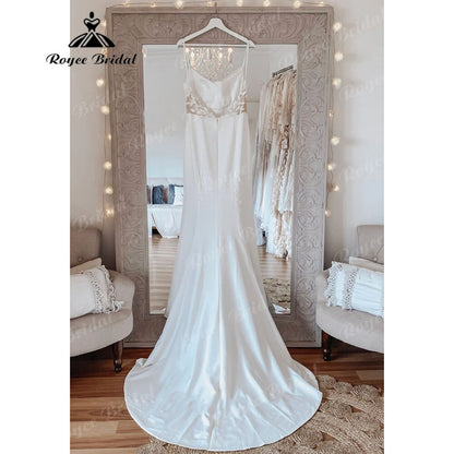 Sexy Mermaid Lace Backless Soft Satin Women Wedding Dress Spaghetti Straps 2025  Wedding Gowns for Bride robe soirée mariage