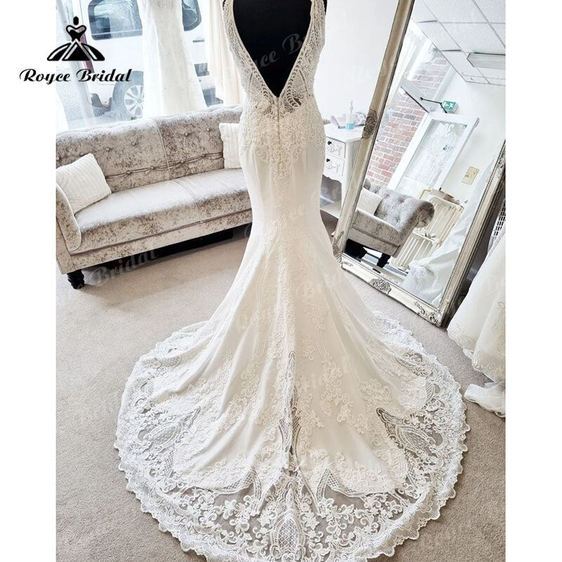 NumberSea Sexy V Neck Cut-out Lace Appliques Sleeveless Mermaid/Trumpet Wedding Dress 2025 Robe Bridal Beach Wedding Gowns for Women