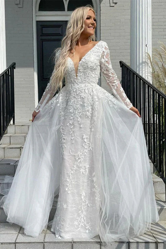 Sexy Wedding Dresses V Neck Mermaid/Trumpet With Detachable Skirt