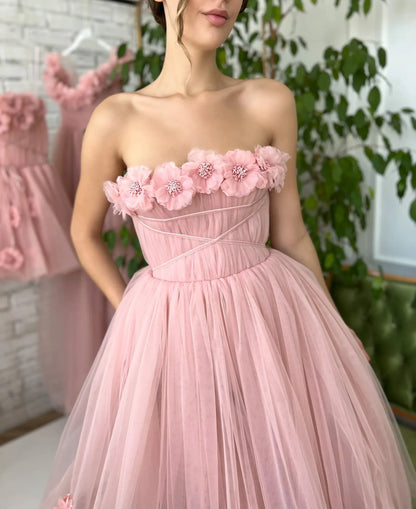 NumberSea Trägerloses Rosa Garten Hochzeitskleid für Frauen Vestito Donna 2025 Spitze Blumen Strand Brautkleider 