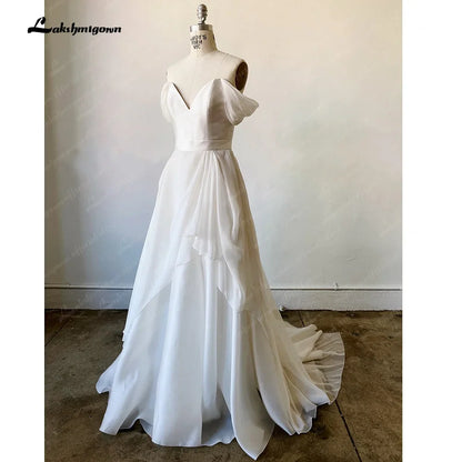 NumberSea Sexy Off Shoulder A Line Wedding Dresses  Boho Bride Dress Backless Sweep Train vestidos de novia robe de mariée