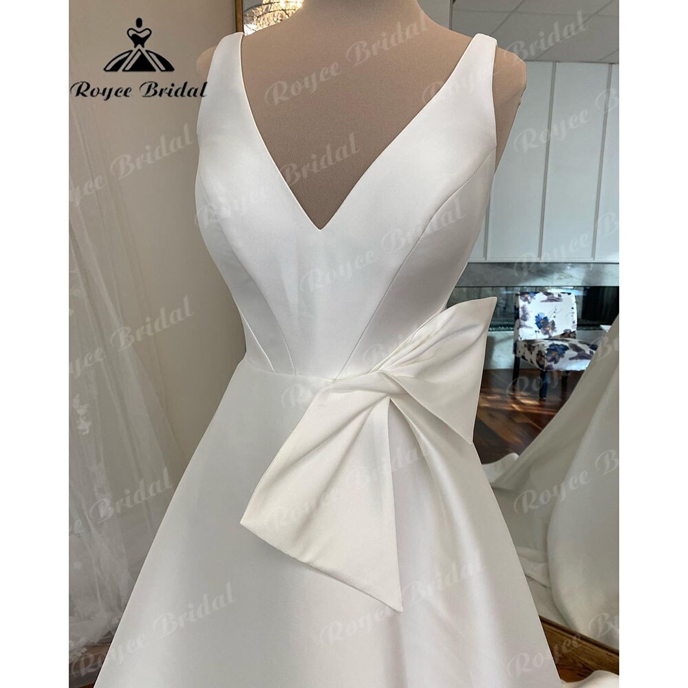 NumberSea Simple V Neck Satin V Neck A Line Wedding Dress with Bow 2025 Bridal Gowns Custom Made Vestidos De Novia Formal NumberSea