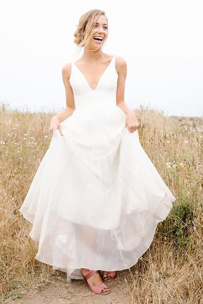 NumberSea Simple Chiffon A-line Sleeveless Beach Wedding Dresses, Bridal Gown, MW817