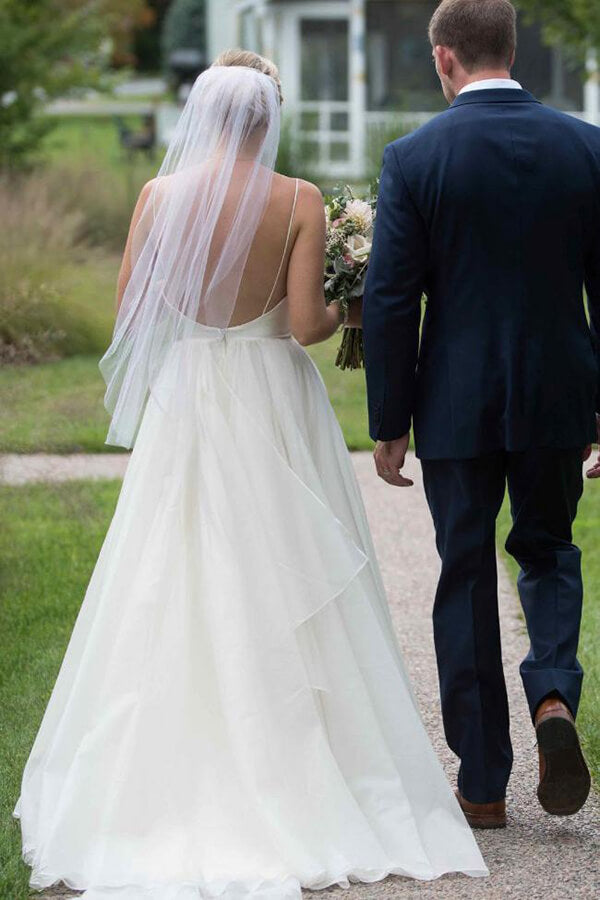 NumberSea Simple Ivory A-line V-neck Backless Wedding Dresses, Beach Wedding Dress, MW557