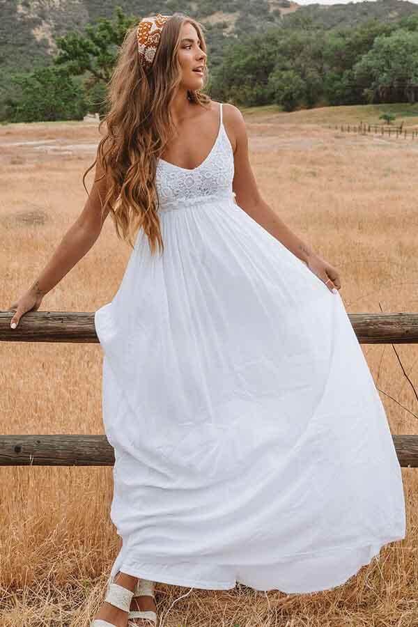 NumberSea Simple White Lace A-line Plus Size Beach Wedding Dresses, Bridal Dresses, MW553