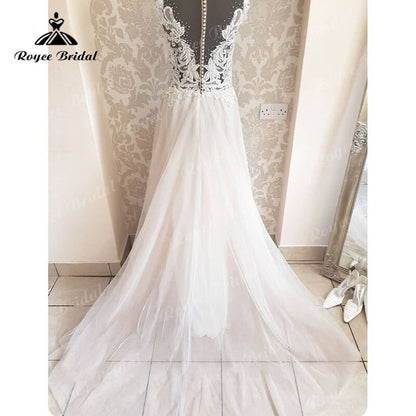 NumberSea Sleeveless Lace Appliques A Line Beach Sweep Train Wedding Dress 2025 Elegant Robe Mariee Wedding Gowns vestido de noiva Boho