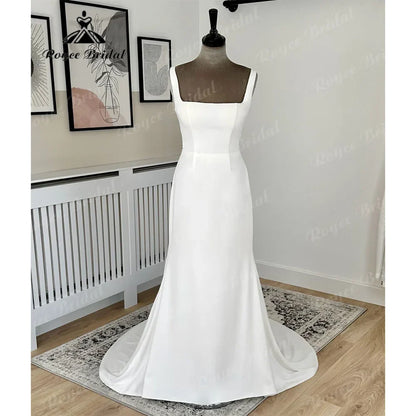 NumberSea Quadratischer Kragen Ausschnitt Weicher Satin Meerjungfrau Hochzeitskleid für Frauen 2024 Bodenlanges Brautkleid Hochzeitskleid Robe de Mariee 