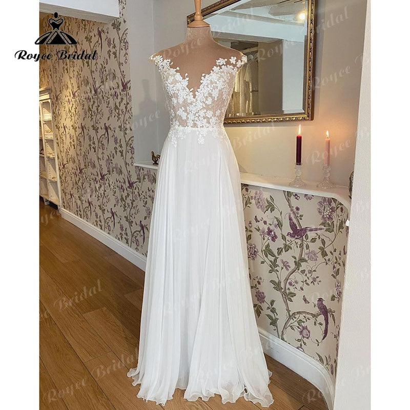 Atemberaubende Roben de Mariage Boho Hochzeitskleid V-Ausschnitt Flügelärmeln Spitze Chiffon 2022 Vestido Civil Beach Brautkleid Hochzeitskleid