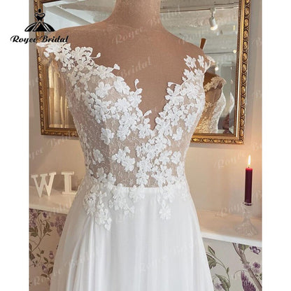 Atemberaubende Roben de Mariage Boho Hochzeitskleid V-Ausschnitt Flügelärmeln Spitze Chiffon 2022 Vestido Civil Beach Brautkleid Hochzeitskleid