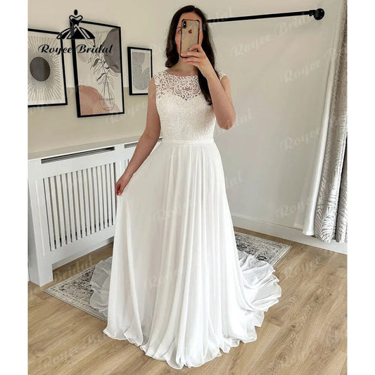 Summer Sleeveless Lace Bodice Chiffon A Line Boho Wedding Dress for Women 2024 Beach Bridal Gown vestido para boda playa Sexy