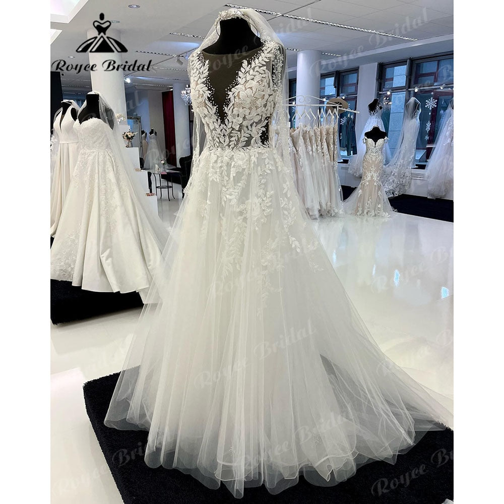 Trouwjurk Lace Appliques Beads Wedding Gown for Women 2025 robe longue Bridal Gown Sleeveless sukienka na wesele NumberSea