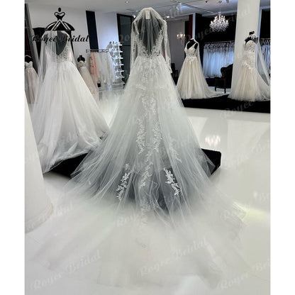 Trouwjurk Lace Appliques Beads Wedding Gown for Women 2025 robe longue Bridal Gown Sleeveless sukienka na wesele NumberSea