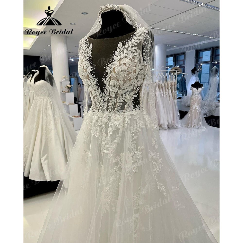 Trouwjurk Lace Appliques Beads Wedding Gown for Women 2025 robe longue Bridal Gown Sleeveless sukienka na wesele NumberSea