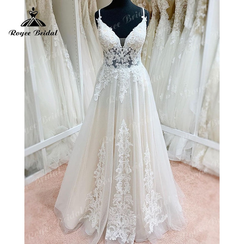 NumberSea Trouwjurk Spaghetti-Trägern Boho Robe Mariee Hochzeitskleid Spitzenapplikationen rückenfreies Brautkleid Trajes de Novias Largos Sexy 2025 