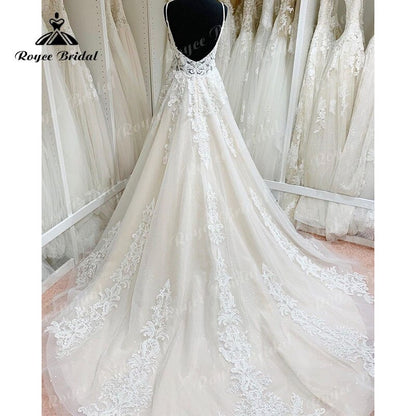 NumberSea Trouwjurk Spaghetti-Trägern Boho Robe Mariee Hochzeitskleid Spitzenapplikationen rückenfreies Brautkleid Trajes de Novias Largos Sexy 2025 