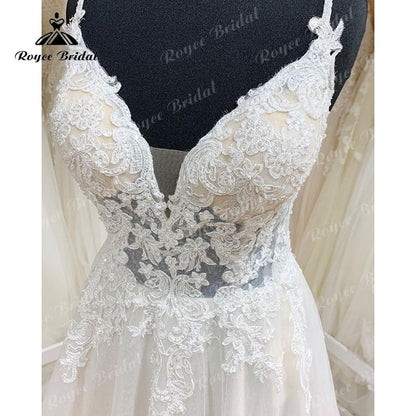 NumberSea Trouwjurk Spaghetti-Trägern Boho Robe Mariee Hochzeitskleid Spitzenapplikationen rückenfreies Brautkleid Trajes de Novias Largos Sexy 2025 