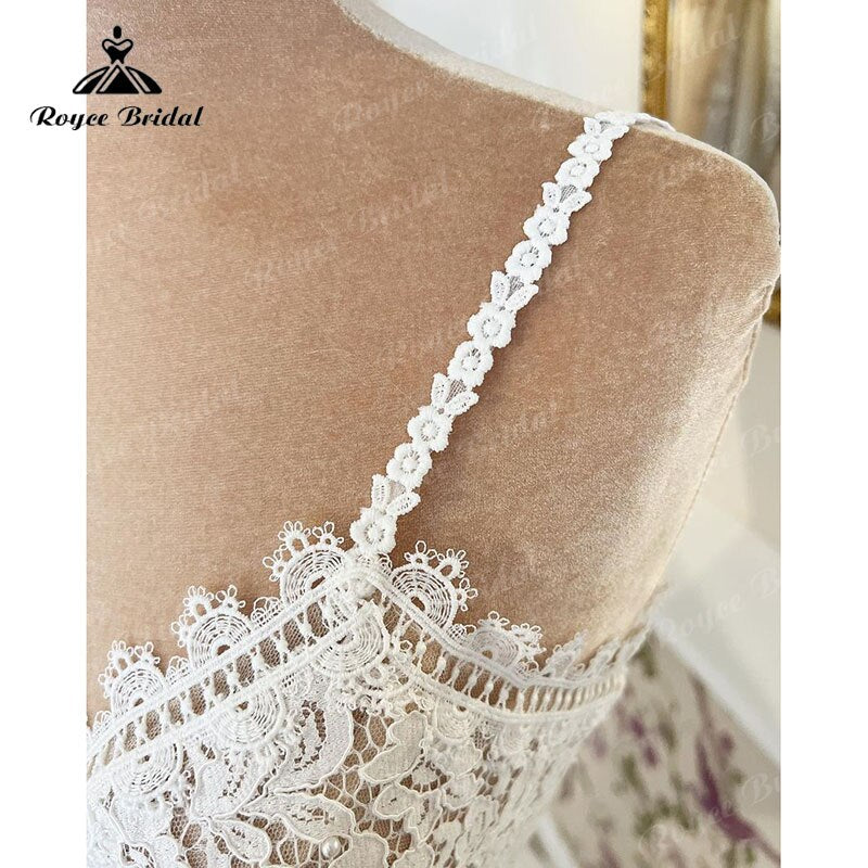 V Neck Wedding Dress Lace Bodice Spaghetti Straps Boho Runched Chiffon 2025 Robe Civil Bridal A Line Beach Summer Wedding Gowns