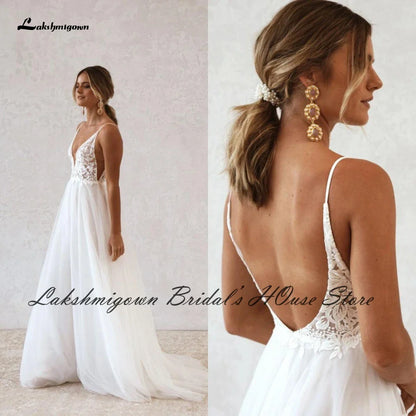 NumberSea Vestido Boho Bridal Wedding Dress Summer Beach 2022 Backless Sexy Mariage Tulle Receipt Party Gowns Lace Spaghetti Straps