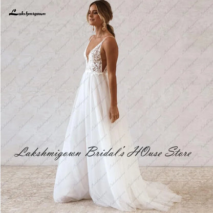 NumberSea Vestido Boho Bridal Wedding Dress Summer Beach 2022 Backless Sexy Mariage Tulle Receipt Party Gowns Lace Spaghetti Straps