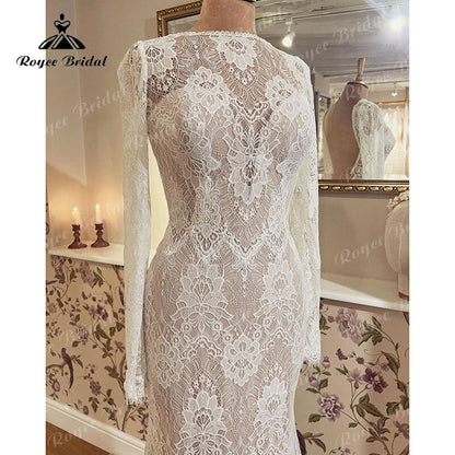 NumberSea Vestido Boho Mermaid/Trumpet Wedding Dress Long Sleeve Lace Backless Sweep Train Wedding Party Gowns vestido de fiesta de boda