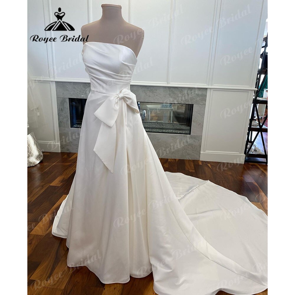 NumberSea Vestido De Noiva A Line Pleated Satin Women Wedding Dresses with Bow 2025 Bridal Gwons Factory Custom Made Off the Shoulder Sexy