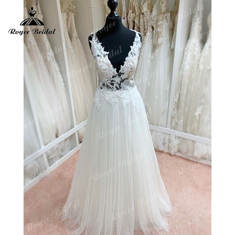 NumberSea Vestido De Noiva A Line Wedding Dress Open Back V Neck Lace Applique Beach Party Bridal Gown vestido de novia sin espalda 2025