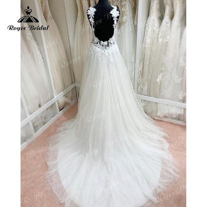 NumberSea Vestido De Noiva A Line Wedding Dress Open Back V Neck Lace Applique Beach Party Bridal Gown vestido de novia sin espalda 2025