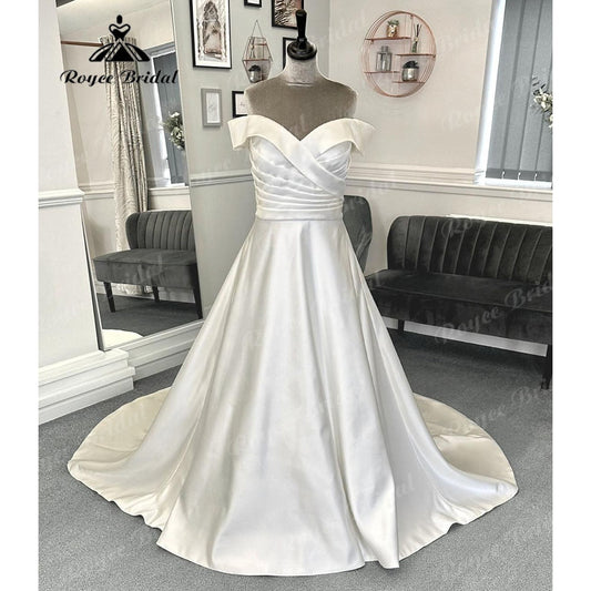 NumberSea Vestido Novia Pleats Off Shoulder Soft Satin Wedding Dress with Cap Sleeve 2024 Bridal Gwon for Women robe mariage femme Elegant