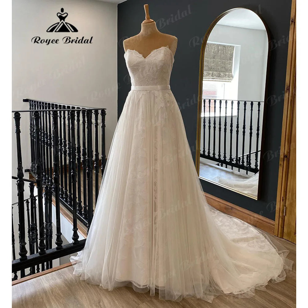 Vestidos Country Off Shoulder Lace Floral Women Wedding Gown 2024 A Line Bridal Dress Custom Made Robe De Mariée NumberSea