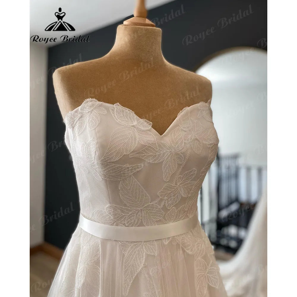 Vestidos Country Off Shoulder Lace Floral Women Wedding Gown 2024 A Line Bridal Dress Custom Made Robe De Mariée NumberSea