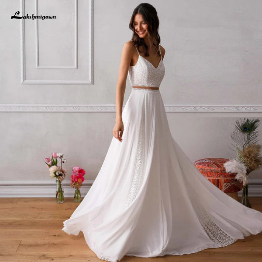 NumberSea Vestidos Two Piece Wedding Dress for Chic Boho Bridal Reception Wedding Party Gowns 2020 Trouwjurk Lace Beach Wedding Dresses