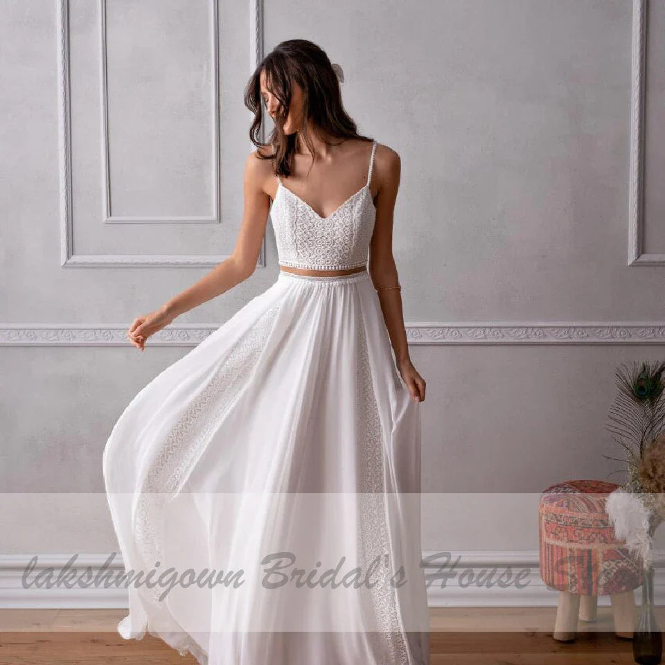 NumberSea Vestidos Two Piece Wedding Dress for Chic Boho Bridal Reception Wedding Party Gowns 2020 Trouwjurk Lace Beach Wedding Dresses