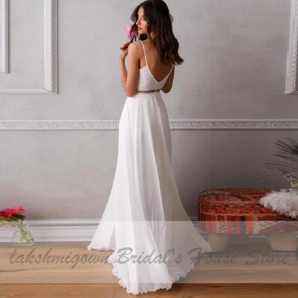 NumberSea Vestidos Two Piece Wedding Dress for Chic Boho Bridal Reception Wedding Party Gowns 2020 Trouwjurk Lace Beach Wedding Dresses