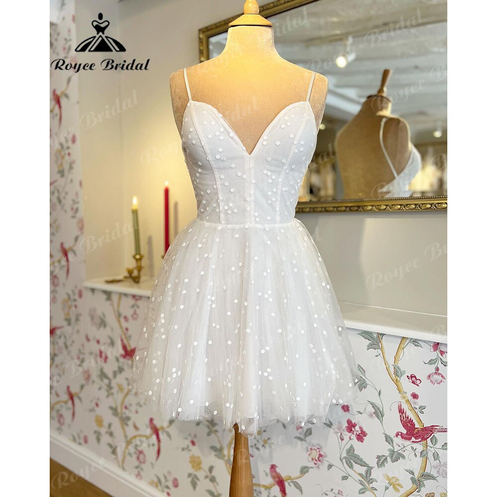 NumberSea Vinatge Dot Tulle Long Sleeve Princess Boho Short Wedding Dress for Women 2025 Bridal Reception Dress Women robe de soirée femme