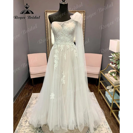 Vinatge Lace Backless One Shoulder Wedding Dress for Women 2025 Appliques Off Shoulder Bridal Gown abito da sposa NumberSea