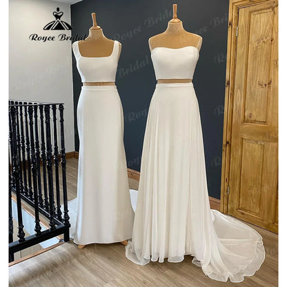 Vintage Two Pieces Soft Satin Beach Boho Country Women Wedding Gown 2024 Bridal Receipt Dinner Party Wedding Dress suknia slubna