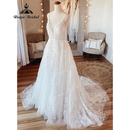 Vintage Women A Line Beach Lace Wedding Dress Open Back 2025 2025 Off White Wedding Gowns for Bride Brautkleider NumberSea