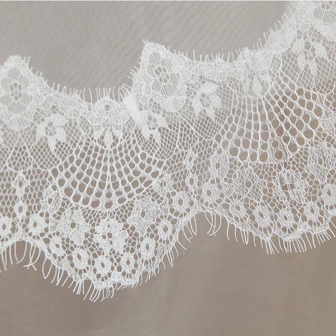 NumberSea - Wedding Veil One - tier Fingertip Lace Applique Tulle