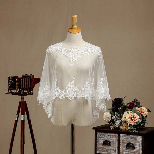 NumberSea - Women's Wrap Shrugs Shawls Tulle Wedding Party Appliques Flower Lace Wedding Capelets