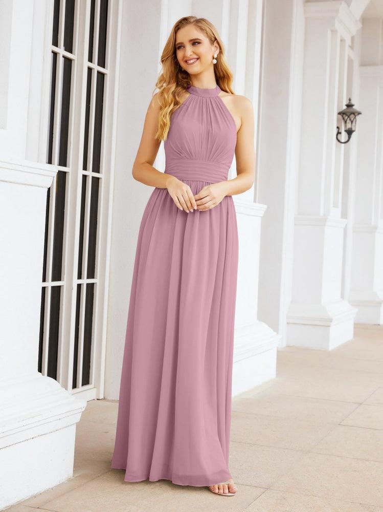 Numbersea Halter Sleeveless Bridesmaid Dresses Long for Party Wedding Evening 28054-numbersea