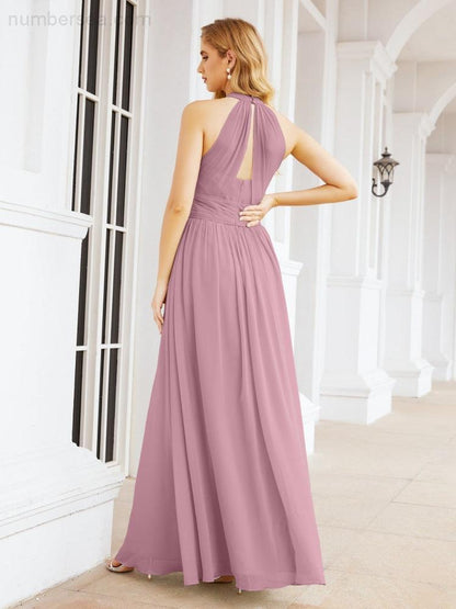 Numbersea Halter Sleeveless Bridesmaid Dresses Long for Party Wedding Evening 28054-numbersea