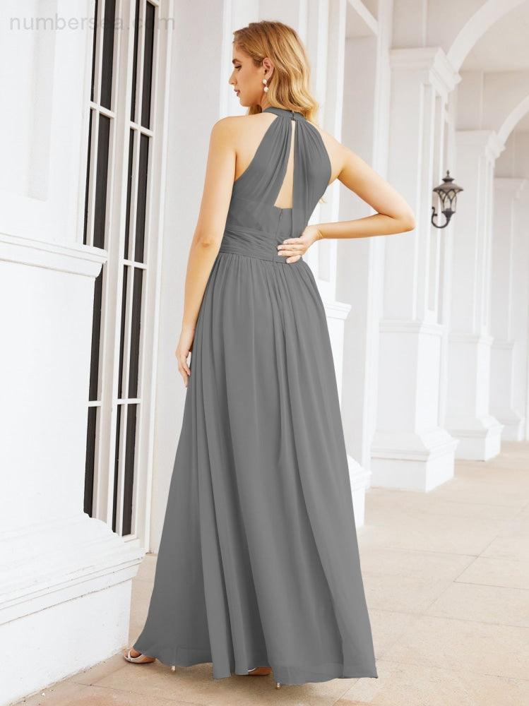 Numbersea Halter Sleeveless Bridesmaid Dresses Long for Party Wedding Evening 28054-numbersea