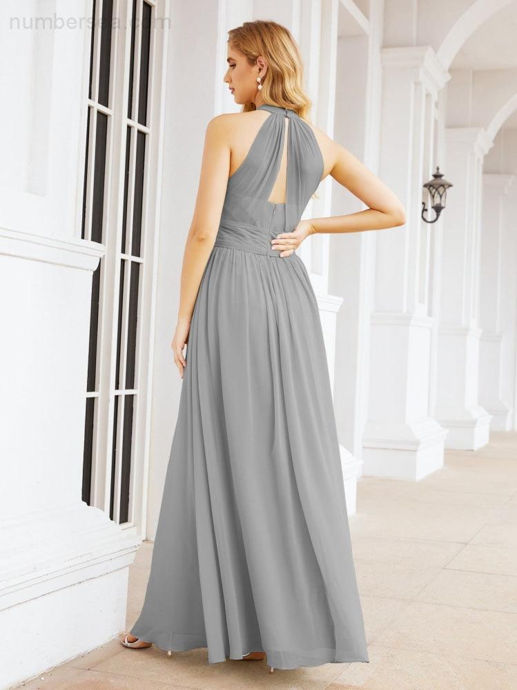 Numbersea Halter Sleeveless Bridesmaid Dresses Long for Party Wedding Evening 28054-numbersea