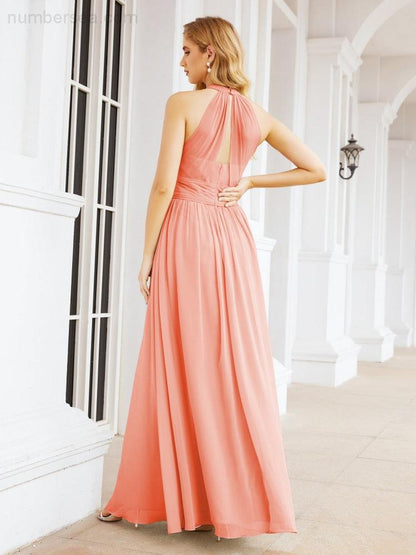 Numbersea Halter Sleeveless Bridesmaid Dresses Long for Party Wedding Evening 28054-numbersea